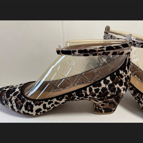 Anthropologie Pilcro Letterpress Calf Hair Leopard Print Ankle Heels Strappy 8M - Picture 6 of 14